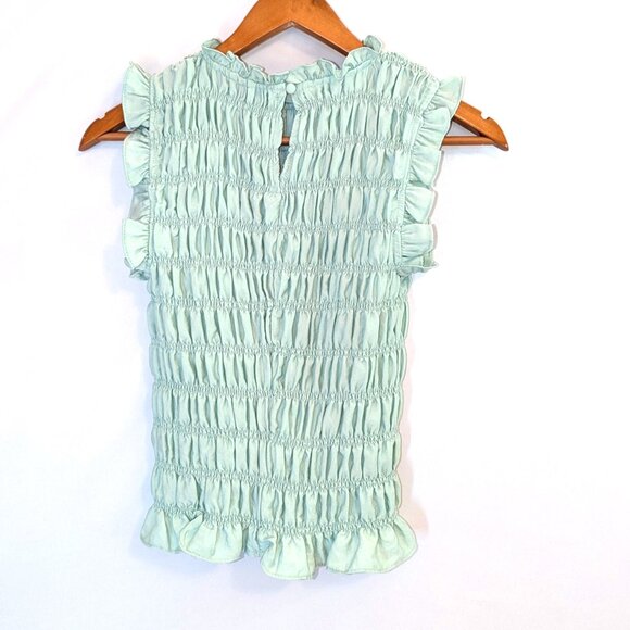 Express | Mint Green Allover Smocked Ruffle Tank Top Blouse | Size Small - Picture 5 of 9